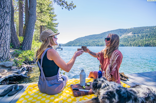 Cheersing on Donner Lake with the Adventure Flask