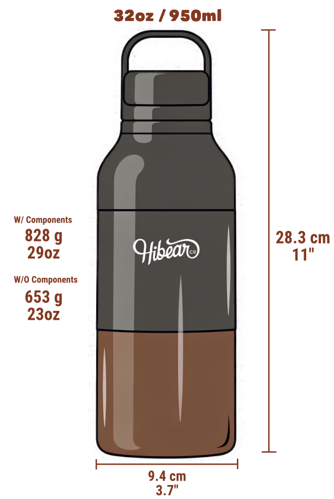 All-Day Adventure Flask · Night Hike illustration with dimensions, weight, and volume callouts