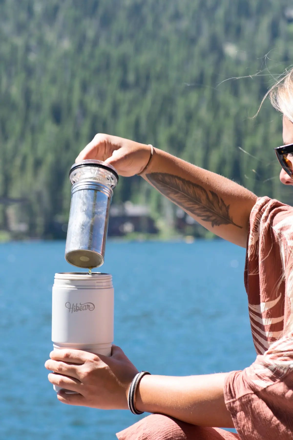 Cold brew with the All-Day Adventure Flask on Donner Lake pier